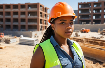 de&I image of black woman construction worker at construction site diversity, equity and inclusion female power