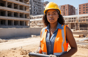 de&I image of black woman construction worker at construction site diversity, equity and inclusion female power