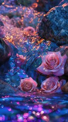 Canvas Print - pink roses in a stream