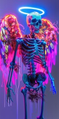 Canvas Print - Neon skeleton with angel wings