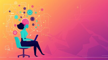 Poster - AI enhancing interdisciplinary projects, flat design illustration