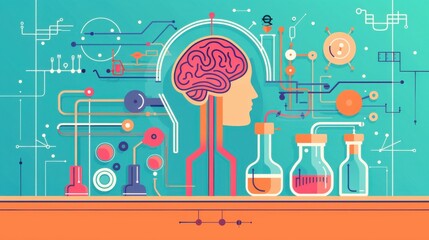 Poster - AI experiments, physics lab, flat design illustration