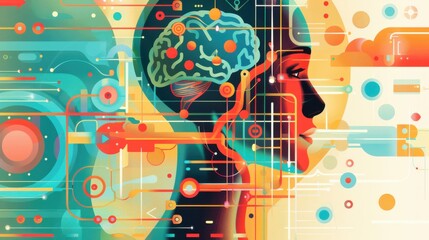 Wall Mural - AI in biotech, transforming genomics, flat design illustration