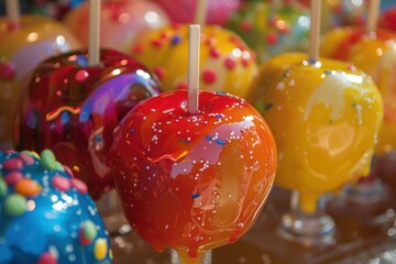 Canvas Print - Assortment of vibrant candycovered apples with sprinkles, ideal for festive occasions