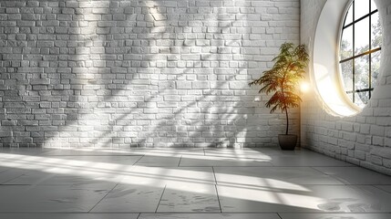 Wall Mural - Minimalist Interior with Brick Wall and Sunlight