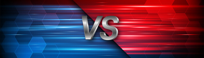 Poster - Versus between blue and red on dark background. Background concept for gaming and other competitions with empty space for design. Letter VS for a two-team match.	