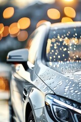 Sticker - A car with a shiny, wet paint job. The car is parked in a garage with lights shining on it