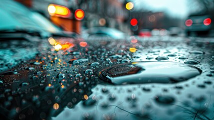 Sticker - A car with a shiny, wet paint job. The car is parked in a garage with lights shining on it