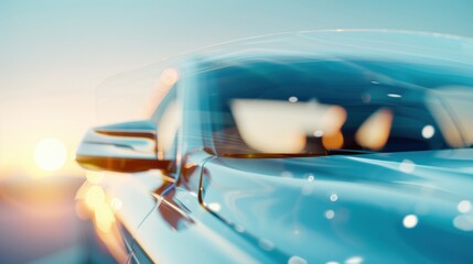 Wall Mural - A car with a shiny, wet paint job. The car is parked in a garage with lights shining on it