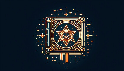 Glowing ancient spell book, minimalist illustration