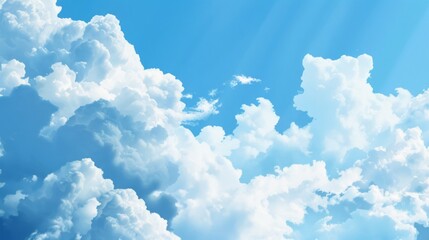 Wall Mural - serene summer sky with white fluffy clouds against a clear blue background