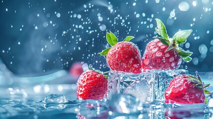 Wall Mural - strawberry in water