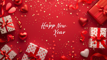 Happy New year Valentine's Banner Design with Gift Boxes