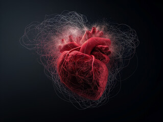 A heart is shown in a black background with a red color