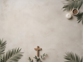 Wall Mural - A cross is on a white background with palm leaves