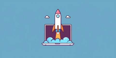 Wall Mural - Rocket Launching from Laptop in Cosmic Background created by ai