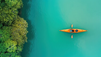 Sticker - A kayak is floating on a calm body of water