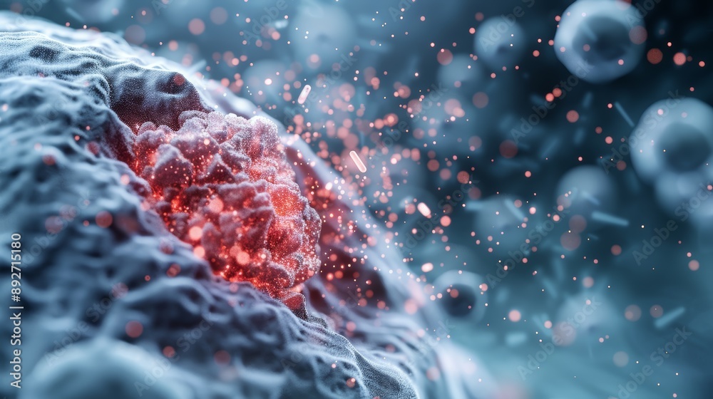 Close-up image of cancer cells dividing and growing, showcasing the ...