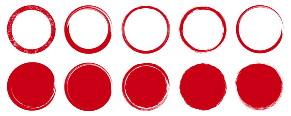 Wall Mural - Brush red stroke circle frame, hand drawn rough scribble texture effect red circle, grunge crayon stamp
