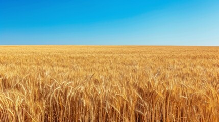 A vast golden wheat field under a clear blue sky, showcasing the beauty of nature