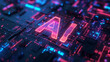 © INSPIRO SOURCE - AI text with digital and futuristic elements pink neon glowing in the dark, artificial intelligence banner technology, data science and innovation web internet cyber space