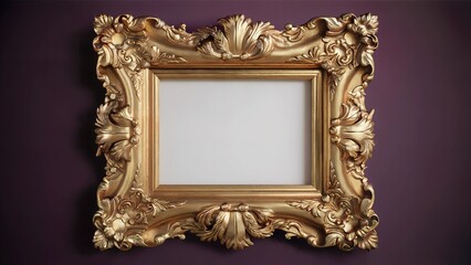 Golden baroque frame on purple background

