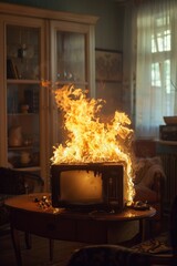 Wall Mural - TV on Fire in Living Room