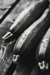 Wall Mural - Three zucchinis on wooden table