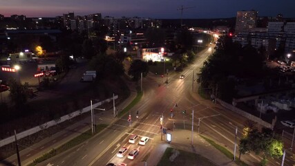 Sticker - Zirmunai District in Vilnius City, Lithuania. Night Hyperlapse of the Street.