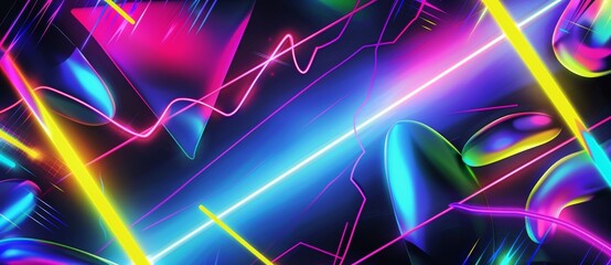 Poster - Vibrant neon lights create a futuristic design perfect for tech, gaming, or music concepts. The dynamic lines and shapes evoke motion and power, exuding a cool and trendy vibe