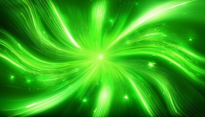 Wall Mural - green toxic boom waves abstract green background with stars neon glow lines coming out of the center in a loop