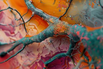 Poster - colorful macro photograph featuring vibrant acrylic paint swirls with intricate textures