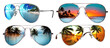 © Yeti Studio - Set of stylish aviator sunglasses reflecting tropical beach scenes, cut out