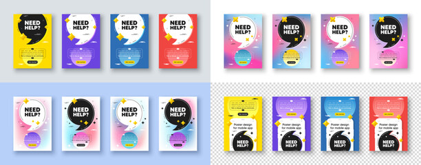 Poster - Poster templates design with quote, comma. Need help tag. Support service sign. Faq information symbol. Need help poster frame message. Quotation offer bubbles. Comma text balloon. Vector