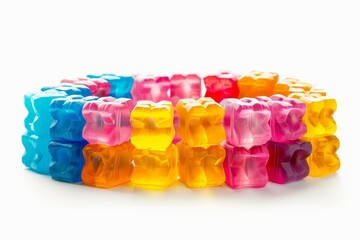 Sticker - Assorted colorful gummy bears neatly lined up creating a vibrant pattern against a white background