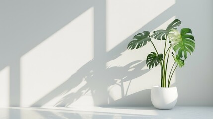 Wall Mural - Potted Monstera on a white backdrop.