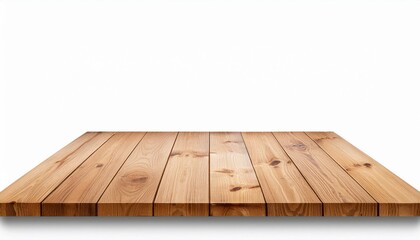 Wall Mural - perspective view of empty wood or wooden table top isolated on white background including clipping path