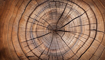 Wall Mural - saw cut texture with annual rings and cracks old tree stump as background