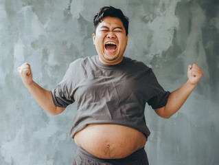 Wall Mural - Bearing the Weight: An Asian Man's Struggle with his Flabby Belly