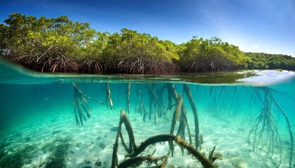 Wall Mural - mangrove forest and clear water with underwater view