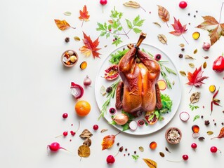 Festive Fall Feast: Autumn Dinner Table Setting with Roasted Duck and Seasonal Decorations