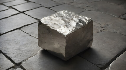 Lump of silver or platinum on a stone floor Generative AI