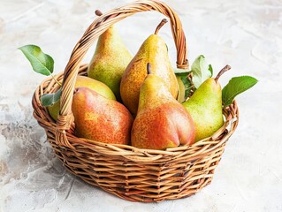 Wall Mural - Harvest Bounty: A Display of Ripe Pears and Apples in a Basket