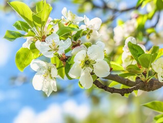 Breathtaking Pear Blossom Branch: A Springtime Spectacle in the Sunshine