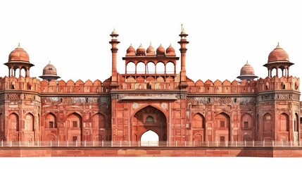 Red Fort in Delhi India shown on a white background