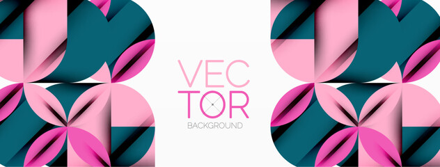 Aufkleber - Circle, square and flower petal geometric background. Round shapes composition for wallpaper, banner, background or landing
