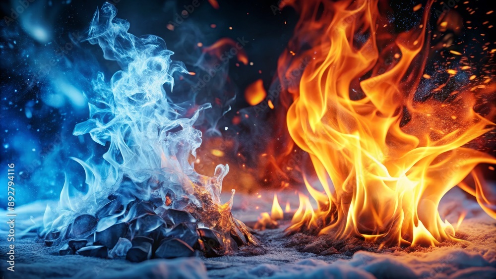 Frozen Flame A Dramatic Clash of Ice and Fire, Fire vs Ice, Abstract ...