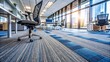 © Stock Spectrum - Modern Office Space with Striped Carpet, office chair, blue and grey carpet , office space , interior design, carpet , workspace