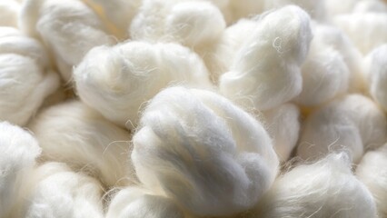 Soft Focus Macro of Fluffy White Cotton Bolls in Natural Lighting, Close-Up Composition