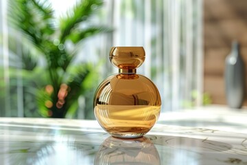 Sticker - Designer perfume container basking in natural light, exhibiting luxury and style on a marble surface